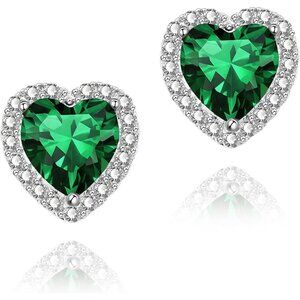 Women's Heart Green Elegant Mall Dainty Halo Birthstone Cubic Zirconia Earring